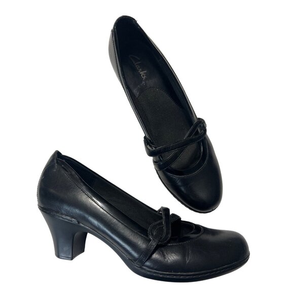 Clarks Womens Black Leather Heels 2.5 Inch Size 8.5 - Picture 2 of 10